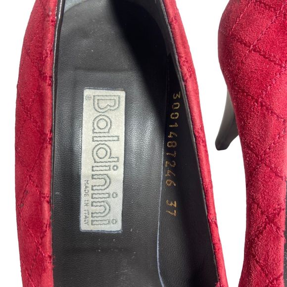 BALDININI Quilted Shoes Pumps Heels Size 6.5 / 37 Red Leather Sole Made in Italy - Picture 9 of 13